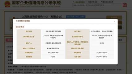 中國民生信托所持上海錸鈽投資咨詢中心301萬元股權(quán)遭凍結(jié)，投資咨詢服務(wù)或受影響